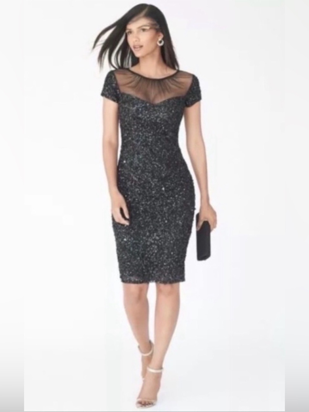 Adrianna Papell Black Sequin Dress 10